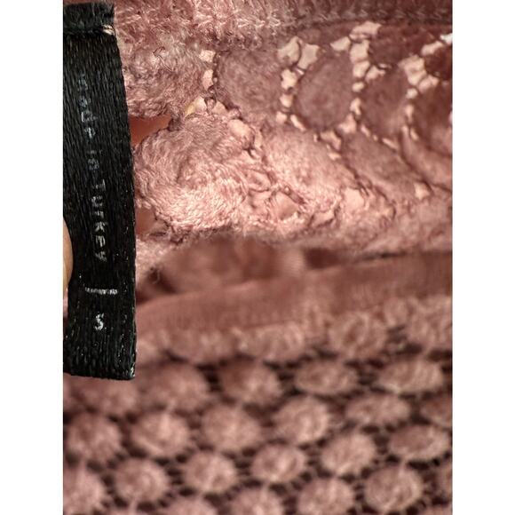 Akemi + Kim Anthropologie Top Womens Small Pink Linen Lace Comfort Long Sleeve - Picture 4 of 9